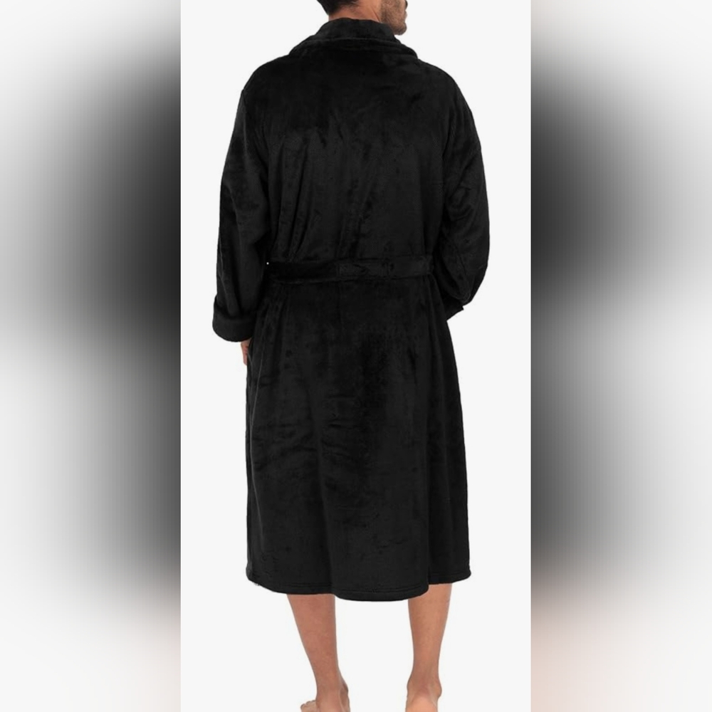 IZOD Men's Comfort Soft Black Fleece Robe - One Size - (NWT) - Picture 3 of 8